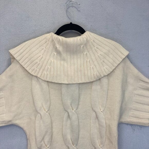 Antonio Melani Short Sleeve Cardigan Medium M Merino Wool Cream Cable Heavy Open - Picture 14 of 16